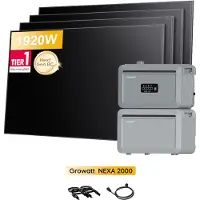 Growatt Powerness Balkonkraftwerk mit Speicher, NEXA 2000 Speicher 2048Wh und NEXA 2000E Erweiterungsakku & 4x Sunpro BC Bifaziale Full Black Solarmod