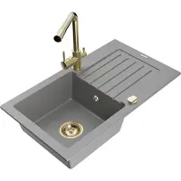 Mexen Pablo 1 Becken-Granitspüle mit Abtropffläche und Mischbatterie Duero, Grau - 6510-71-671600-50