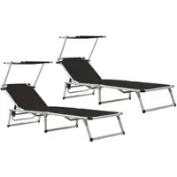 Furnicato Klappbare Sonnenliegen Mit Dach 2 Stk Alu Textilene Schwarz