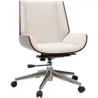 Miliboo Bürostuhl auf Rollen Design in strukturiertem Samt-Effekt Stoff beige, dunkles Holz und verchromter Stahl CURVED