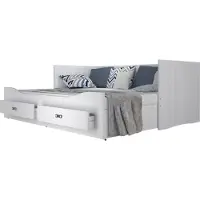 FDM Bett HERMES 80x200 cm ausziehbares Kinderbett mit Schublade und Matratze Lattenrost aus Holz Tagesbett weiß