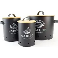 OTIX Vorratsgläser mit Deckel Schwarz Set von 3 Knoblauchtopf Zwiebeltopf Kartoffelbehälter Metall