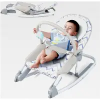 Markenlos 2-in-1 Babywippe klappbar, tragbare Babyschaukel mit 3-stufig verstellbarer Rückenlehne und abnehmbarem Spielbogen, Babywippe mit Sicherheitsgurt, belastbar bis 9 kg (Grau+Weiß)