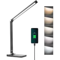 Mafiti Miti Desk Lampe LED Dimmbare Tabelle 5 Farben 3 Helligkeitsstufen, Augenfreundliche Nachtlampe, USB-Port-Leser, Kinder, Büroschwarz