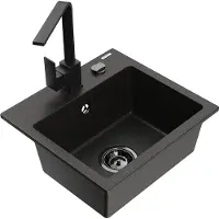 Mexen Milo 1-Becken-Granit-Spüle mit Mischbatterie Rita, Schwarz/Gold metallisch - 6505-75-670300-70-B