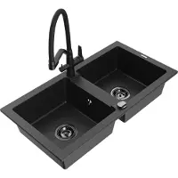 Mexen Mario Granitspüle Duo Schwarz/Silbermetallic