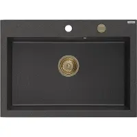 Mexen Elix Granitspüle 1-beckig 700 x 500 mm, schwarz gesprenkelt, goldener Siphon - 6526701005-76-G
