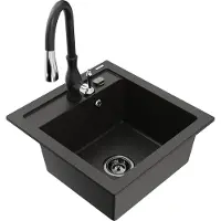 Mexen Vito 1-Becken-Granit-Spüle mit Mischbatterie Savita, Schwarz/Gold metallisch - 6503-75-672601-70-B