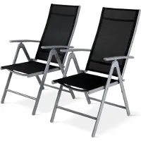 Markenlos Klappbarer Hochlehner Gartenstuhl, 2er Set, Aluminium, mit 7-fach verstellbarer Rückenlehne, bis 120 kg, leichte Alu Gartenstühle für Balkon, Esszimmer und Camping