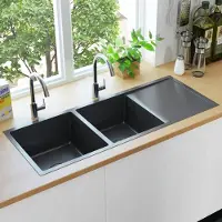 PUEAZU Handgefertigte Küchenspüle Schwarz Edelstahl - Spülen &4956
