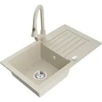 Mexen Pablo 1 Becken-Granitspüle mit Abtropffläche und Mischbatterie Elia, Beige - 6510-69-670101-69