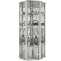K-Möbel Eckvitrine Glas Stehend 176x56,5x56,5 cm Made in Germany mit Schloss Spiegel & LED Silber
