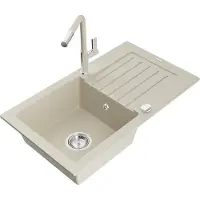 Mexen Pablo 1 Becken-Granitspüle mit Abtropffläche und Mischbatterie Flora, Beige - 6510-69-670401-09