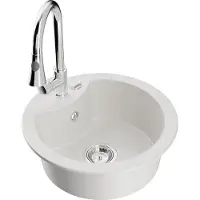 Mexen Diego 1-Becken-Granit-Spüle mit Mischbatterie Elia, Weiß - 6512-20-670101-00