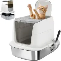 PawHut Katzenklo, Katzentoilette mit Deckel, Streuschaufel, Wanne aus Edelstahl