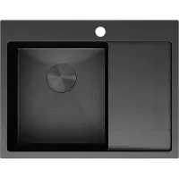Mexen Exar Edelstahlspüle 1-beckig mit Abtropffläche links 620 x 480 mm, schwarz HC - 6431621005L-70HC