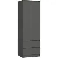 Akord Kleiderschrank – Drehtürenschrank – Schrank 2 Türen – STAR – 60 cm – Graphit – Kompakter Stauraum mit Schubladen und Kleiderstange