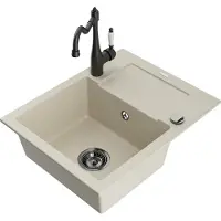 Mexen Enzo 1 Becken-Granitspüle mit Abtropffläche und Mischbatterie Carla, Beige - 6506-69-670700-70