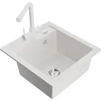 Mexen Vito 1-Becken-Granit-Spüle mit Mischbatterie Duero, Weiß - 6503-20-671600-20