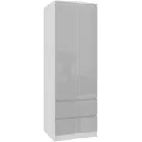 Akord Kleiderschrank – Drehtürenschrank – Schrank 2 Türen – STAR – 60 cm – Weiß / Metallic Hochglanz – Kompakter Stauraum mit Schubladen und Kleiderstange