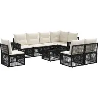 vidaXL Gartensofa-set 9 pcs Schwarz und Cremeweiß Poly-Rattan