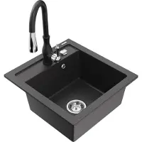 Mexen Vito 1-Becken-Granit-Spüle mit Mischbatterie Savita, Schwarz gesprenkelt - 6503-76-672601-70