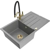 Mexen Bruno 1 Becken-Granitspüle mit Abtropffläche und Mischbatterie Duo, Grau - 6513-71-671701-57-G