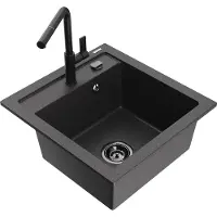 Mexen Vito 1-Becken-Granit-Spüle mit Mischbatterie Flora, Schwarz gesprenkelt - 6503-76-670401-70-B