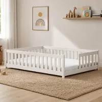 KIDS Collection Kinderbett Bodenbett mit Rausfallschutz & Lattenrost Montessori Bett Bed Gitterbett Kinder Jugendbett Einzelbett | 90x190 cm | Baumwolle