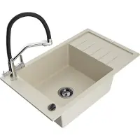 Mexen Elias 1 Becken-Granitspüle mit Abtropffläche und Mischbatterie Duo, Beige - 6511-69-671701-07-B