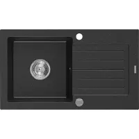 Mexen Pablo Granitspüle mit einem Becken und einer Abtropffläche 752 x 436 mm, Schwarz/Silbermetallic - 6510751010-73