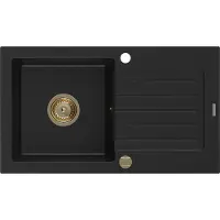 Mexen Pablo Granitspüle mit einem Becken und einer Abtropffläche 752 x 436 mm, Schwarz, Siphon Gold - 6510751010-77-G