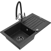 Mexen Pablo 1 Becken-Granitspüle mit Abtropffläche und Mischbatterie Duo, Schwarz/Silbermetallic - 6510-73-671701-07-B