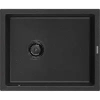 Mexen Pedro 1-Becken-Granit-Spüle 560 x 460 mm, Schwarz/Silbermetallic, Siphon Schwarz - 6508561000-73-B