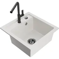 Mexen Vito 1-Becken-Granit-Spüle mit Mischbatterie Flora, Weiß - 6503-20-670401-70-B