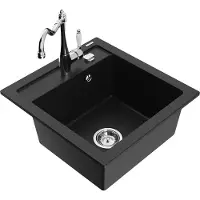 Mexen Vito 1-Becken-Granit-Spüle mit Mischbatterie Carla, Schwarz - 6503-77-670700-00
