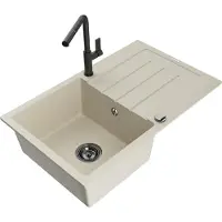 Mexen Bruno 1 Becken-Granitspüle mit Abtropffläche und Mischbatterie Flora, Beige - 6513-69-670401-70-B