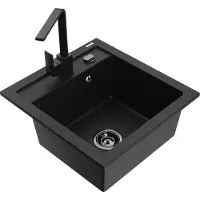 Mexen Vito 1-Becken-Granit-Spüle mit Mischbatterie Rita, Schwarz - 6503-77-670300-70-B