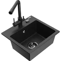 Mexen Milo 1-Becken-Granit-Spüle mit Mischbatterie Duero, Schwarz/Gold metallisch - 6505-75-671600-70-B