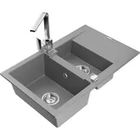 Mexen Gaspar 1,5-Becken-Granitspüle mit Abtropffläche und Mischbatterie Rita, Grau - 6507-71-670300-00