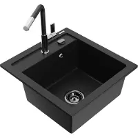 Mexen Vito 1-Becken-Granit-Spüle mit Mischbatterie Flora, Schwarz - 6503-77-670401-07-B