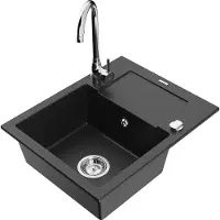 Mexen Enzo 1 Becken-Granitspüle mit Abtropffläche und Mischbatterie Telma, Schwarz/Silber - 6506-73-670200-00