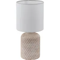 Eglo Tischlampe Bellariva, Tischleuchte, Nachttischlampe aus Keramik in Creme, Textil in Weiß, Wohnzimmerlampe, Lampe mit Schalter, E14 Fassung