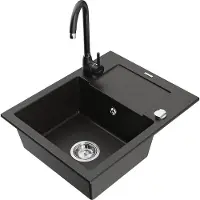 Mexen Enzo 1 Becken-Granitspüle mit Abtropffläche und Mischbatterie Telma, Schwarz/Gold - 6506-75-670200-70
