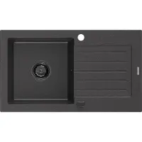 Mexen Pablo Granitspüle mit einem Becken und einer Abtropffläche 752 x 436 mm, Schwarz gesprenkelt, Siphon Schwarz - 6510751010-