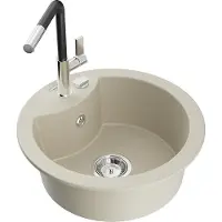 Mexen Diego 1-Becken-Granitspüle mit Mischbatterie Flora, Beige - 6512-69-670401-07