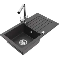 Mexen Pablo 1 Becken-Granitspüle mit Abtropffläche und Mischbatterie Duero, Schwarz gesprenkelt - 6510-76-671600-00