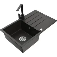 Mexen Bruno 1 Becken-Granitspüle mit Abtropffläche und Mischbatterie Rita, Schwarz/Gold metallisch - 6513-73-670300-70