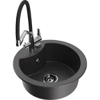 Mexen Diego 1-Becken-Granitspüle mit Mischbatterie Duo, Schwarz gesprenkelt - 6512-76-671701-07-B