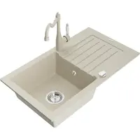 Mexen Pablo 1 Becken-Granitspüle mit Abtropffläche und Mischbatterie Carla, Beige - 6510-69-670700-69